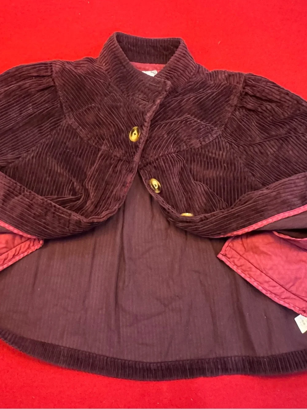 Izod Women’s Corduroy Cropped Pea Coat in Burgundy Size XL (Runs Small)